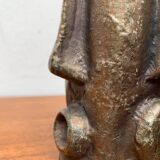 Abstract vase with a brutalist bronze face from the mid-century.