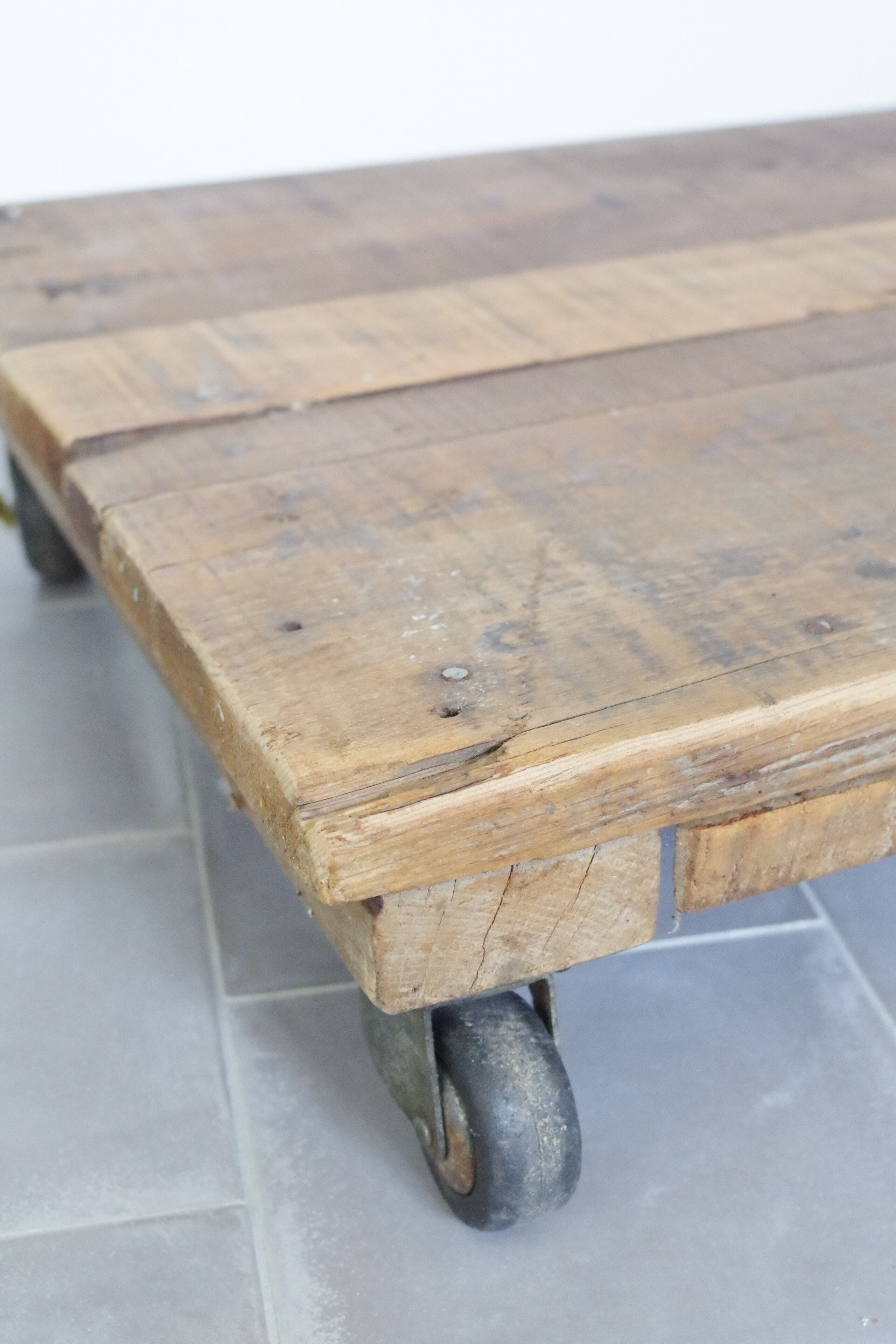 Industrial coffee table - wood and wheels