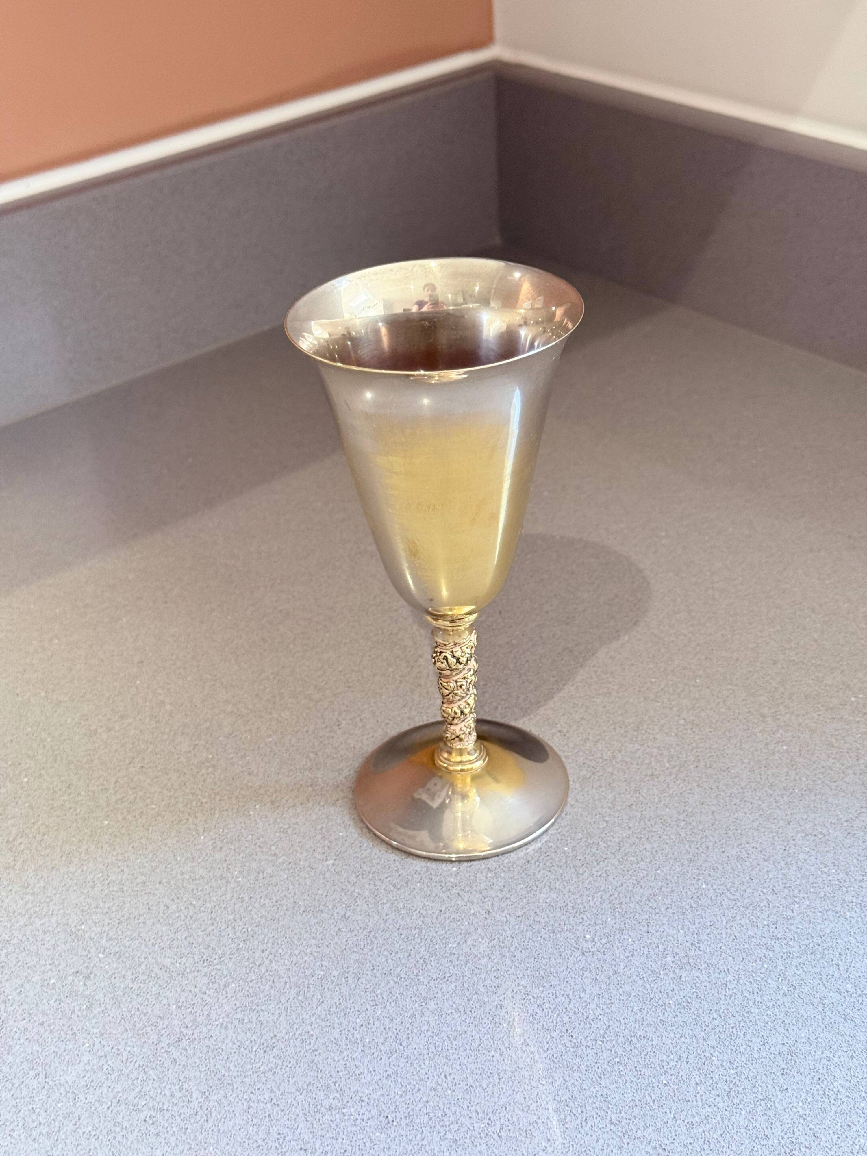 Vintage Falstaff Silver-Plated Wine Glass Goblet, Made in Spain, Ornate Stem Cup
