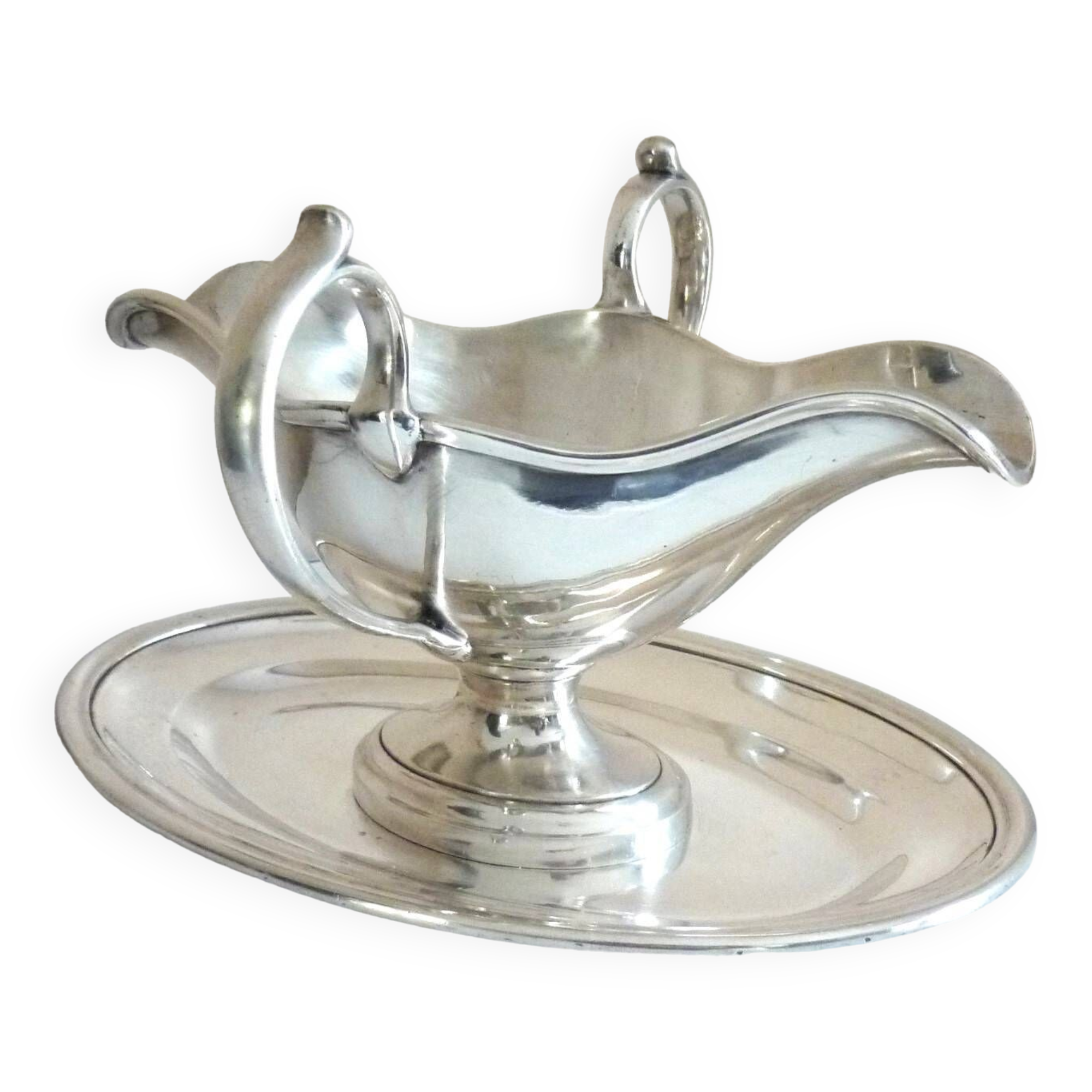 Large gravy boat on its frame, silver metal Cailar Bayard, 19th century