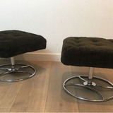 Pair of rotating chrome and velvet stools