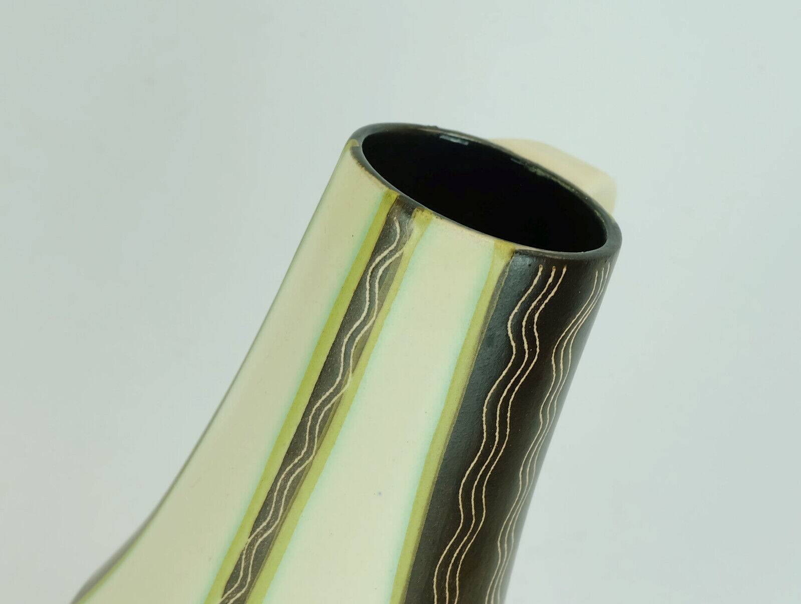 Mid century ceramic vase jug vase model no. 232 beige green brown wave pattern 1950s