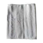 Ancienne nappe de vendanges en chanvre liteaux tissés et monogramme GN