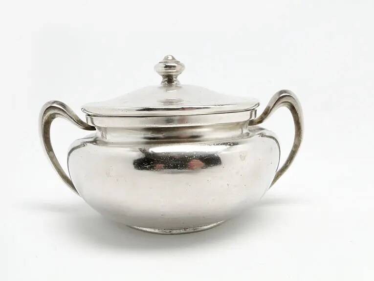 Art Nouveau sugar bowl, silver-plated brass, Norblin, Poland, 1920s