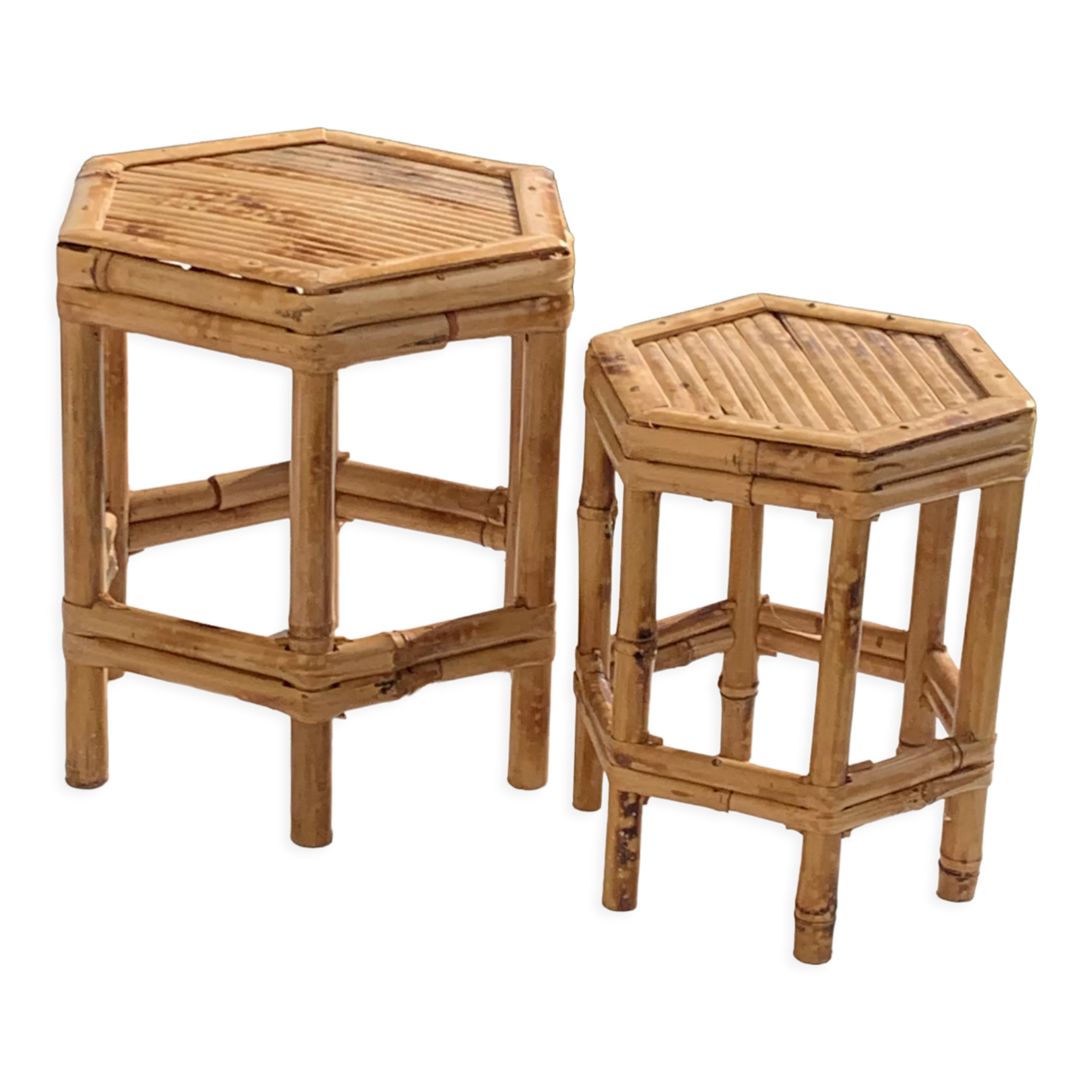 Pair of side tables in bamboo