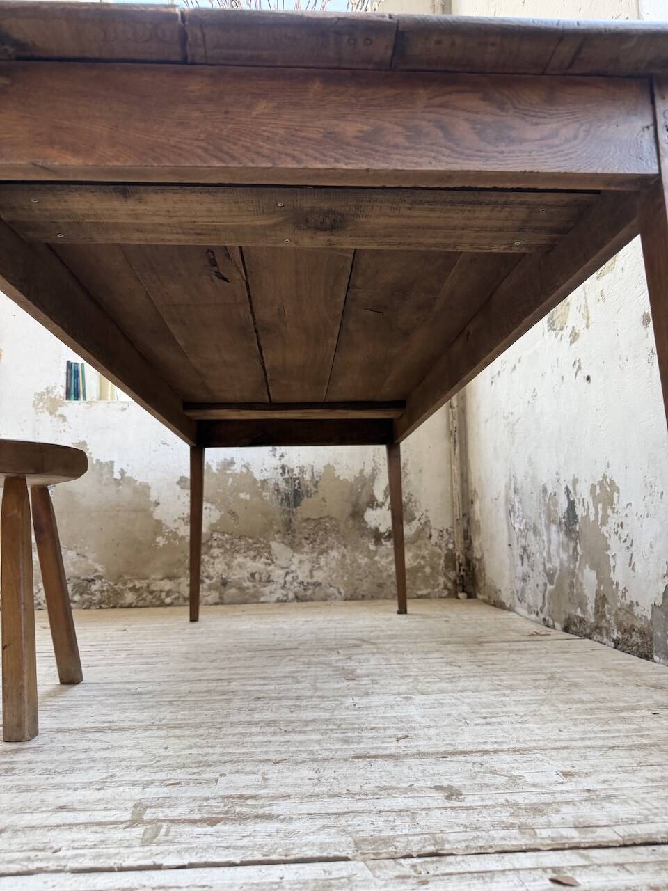 Table de ferme chêne pieds fuseaux 1950