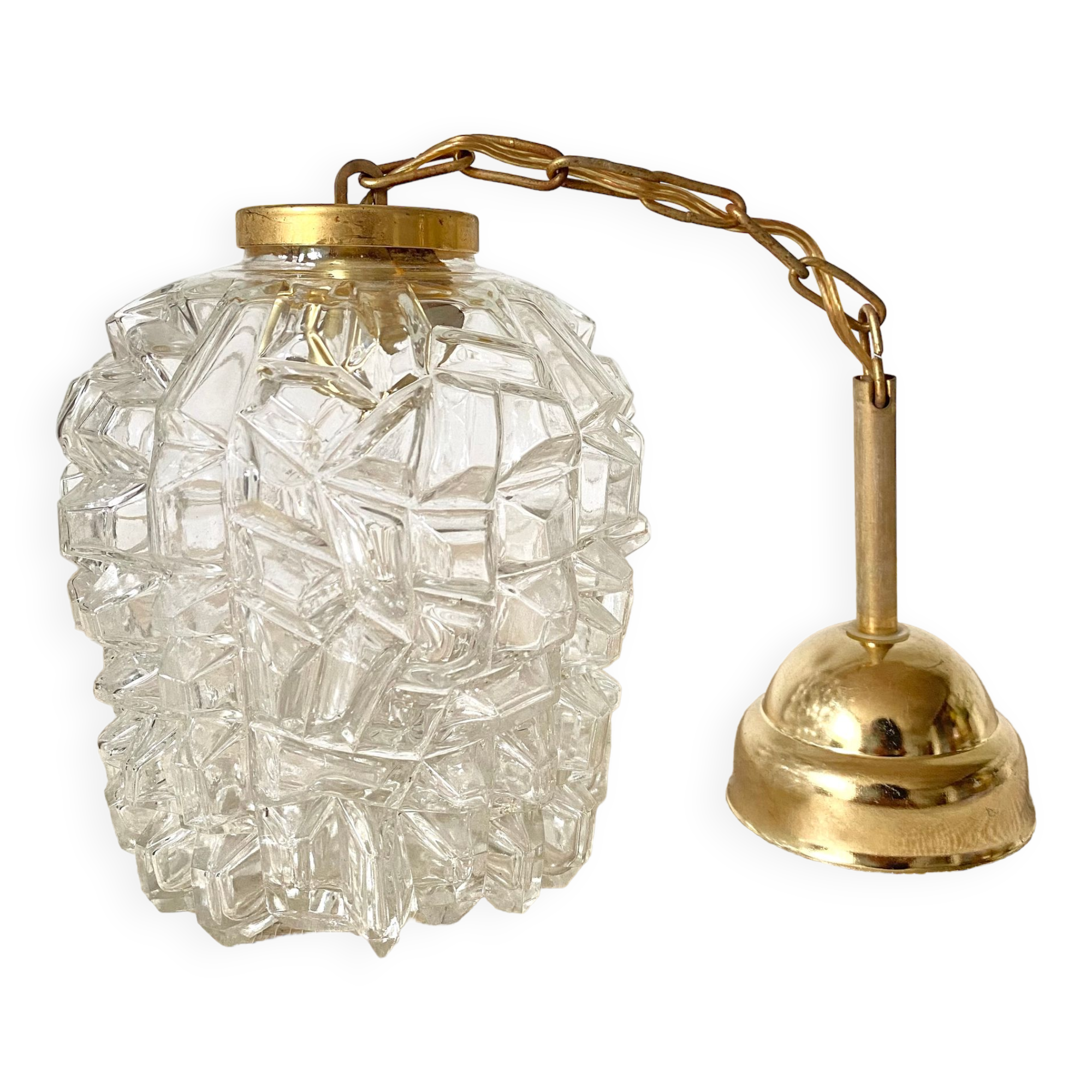 Suspension vintage en verre et métal doré