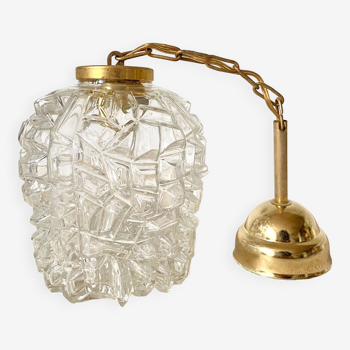Vintage pendant lamp in glass and gilded metal