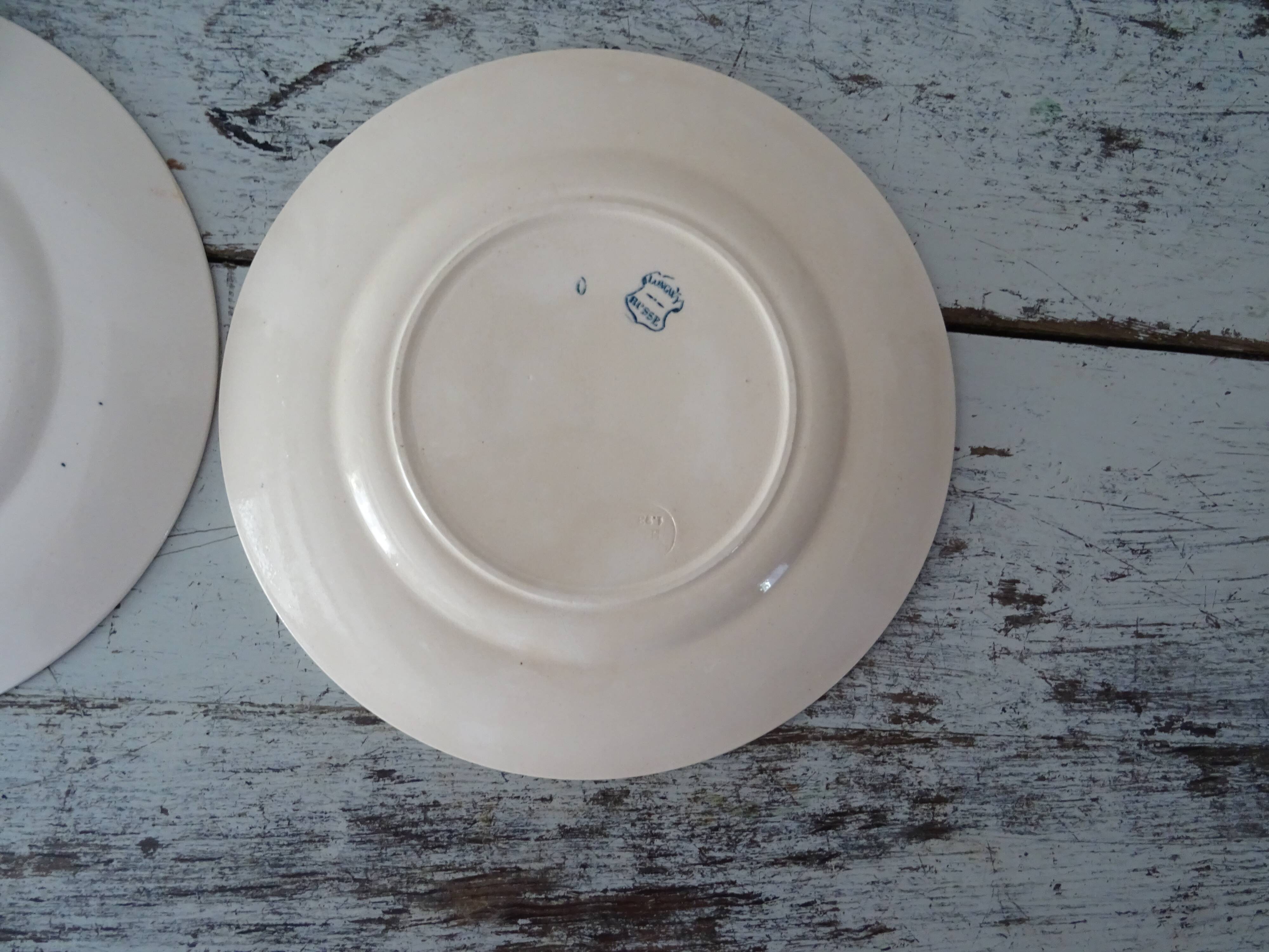 2 flat plates old faience longwy blue russian decoration 263102