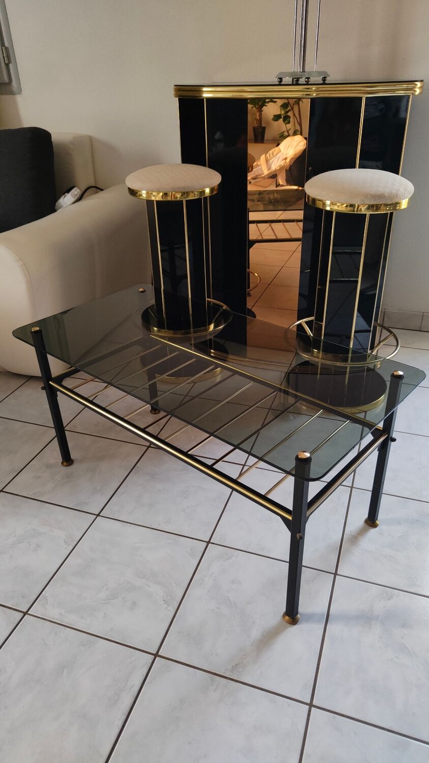 Vintage coffee table 1970 smoked glass