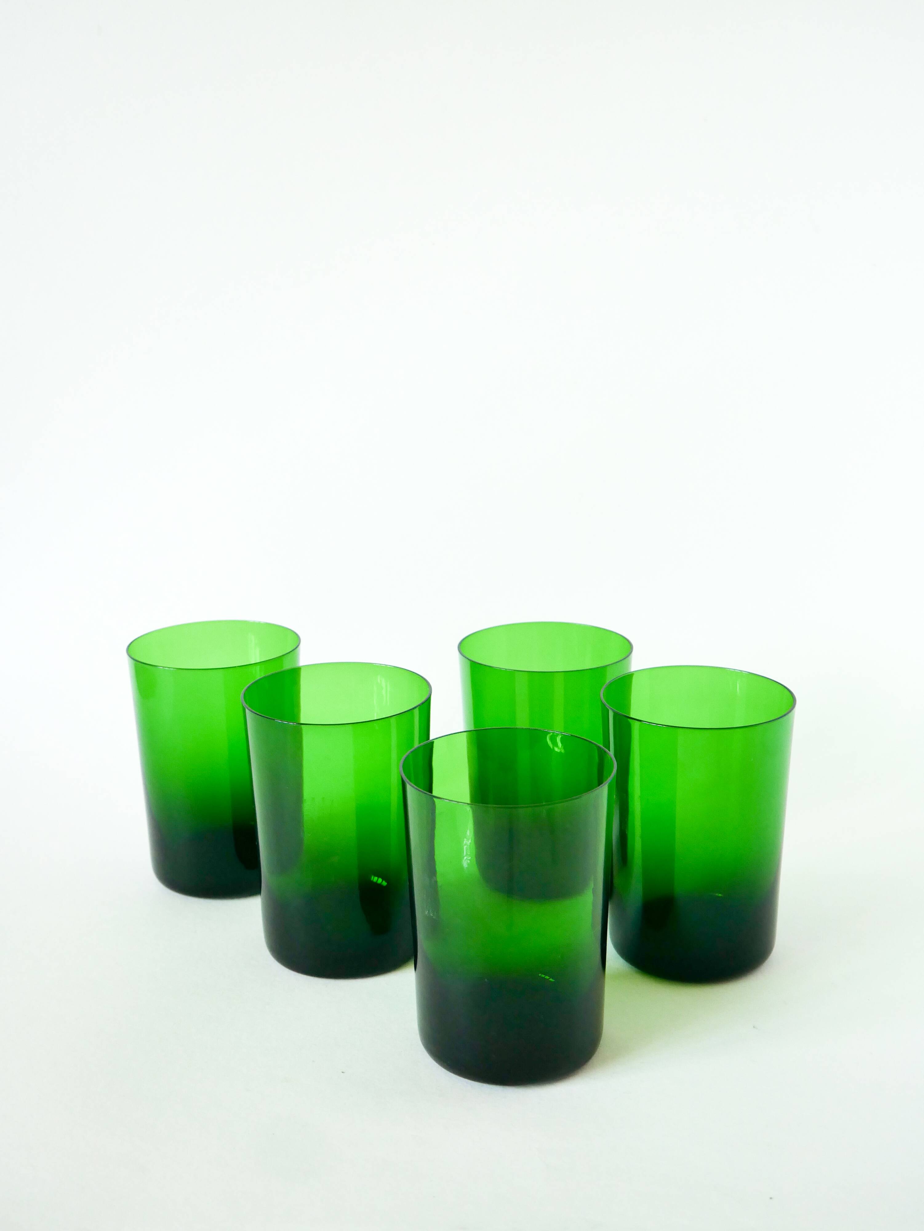 Set of 5 Long Drink water glasses, Green, 1970 - 12 X 8 cm