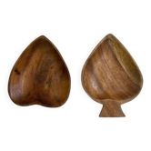 Lot de 2 coupelles vintage en bois sculpté - Formes Cœur et Pique
