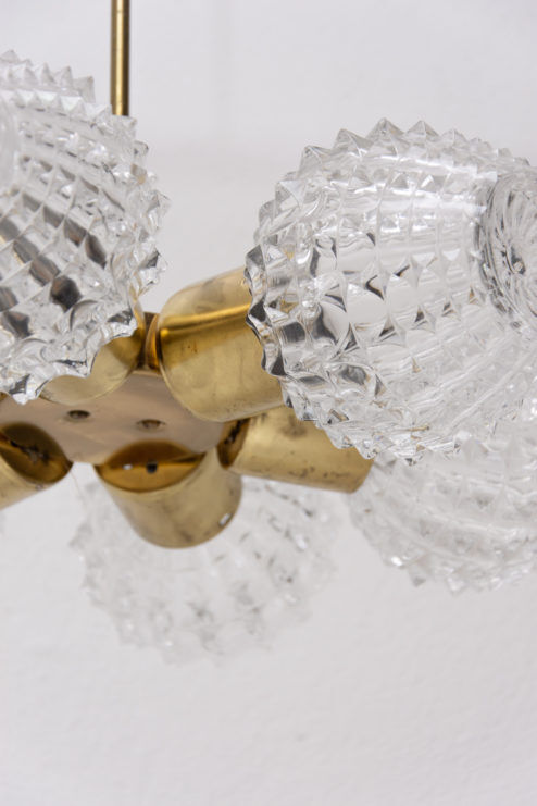 Vintage pendant with six cut glass lampshades, Kamenický Šenov, 1970´s