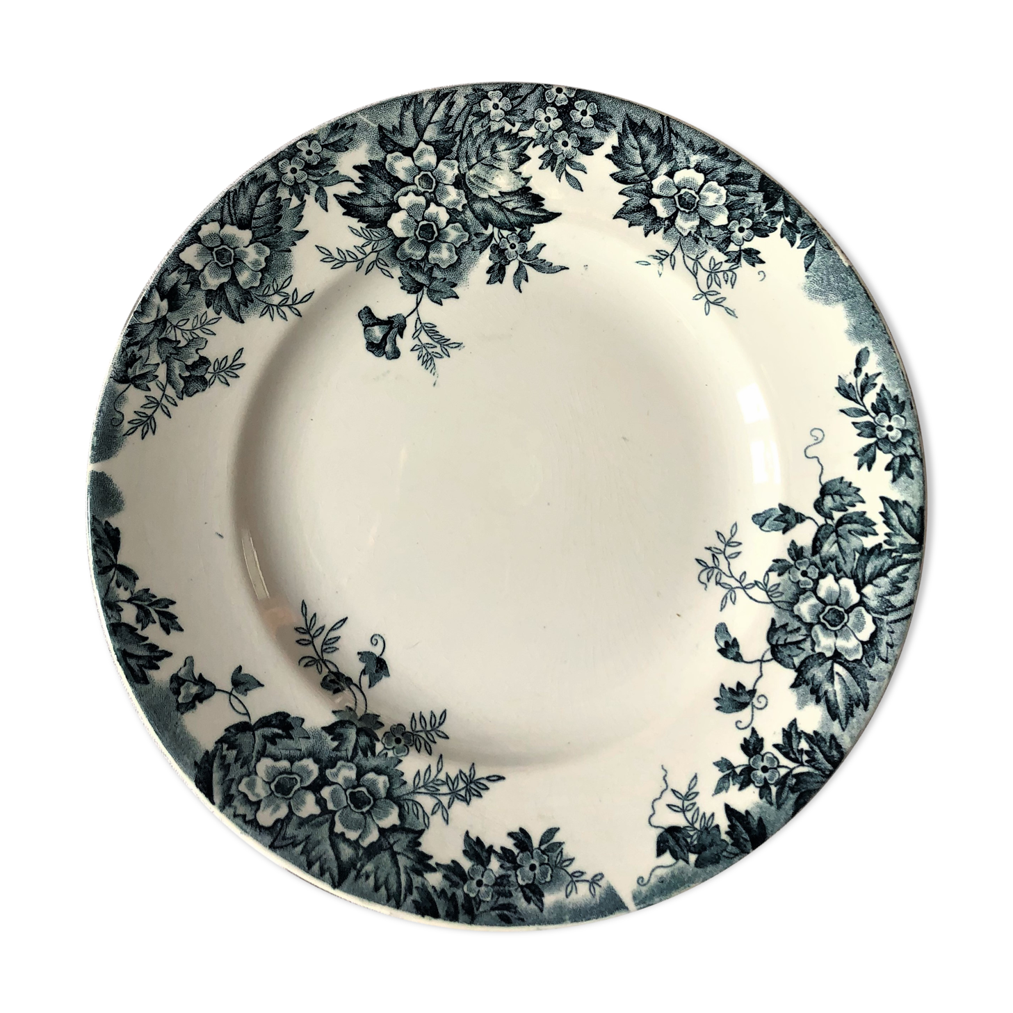 Assiette ancienne en faïence fine, décor "Marie-Louise", Moulin des Loups Hamage, vers 1900