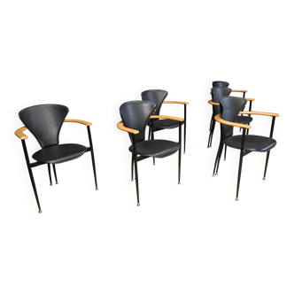 Fauteuils vintage en cuir par Arrben Italie, années 1980 - lot de 6