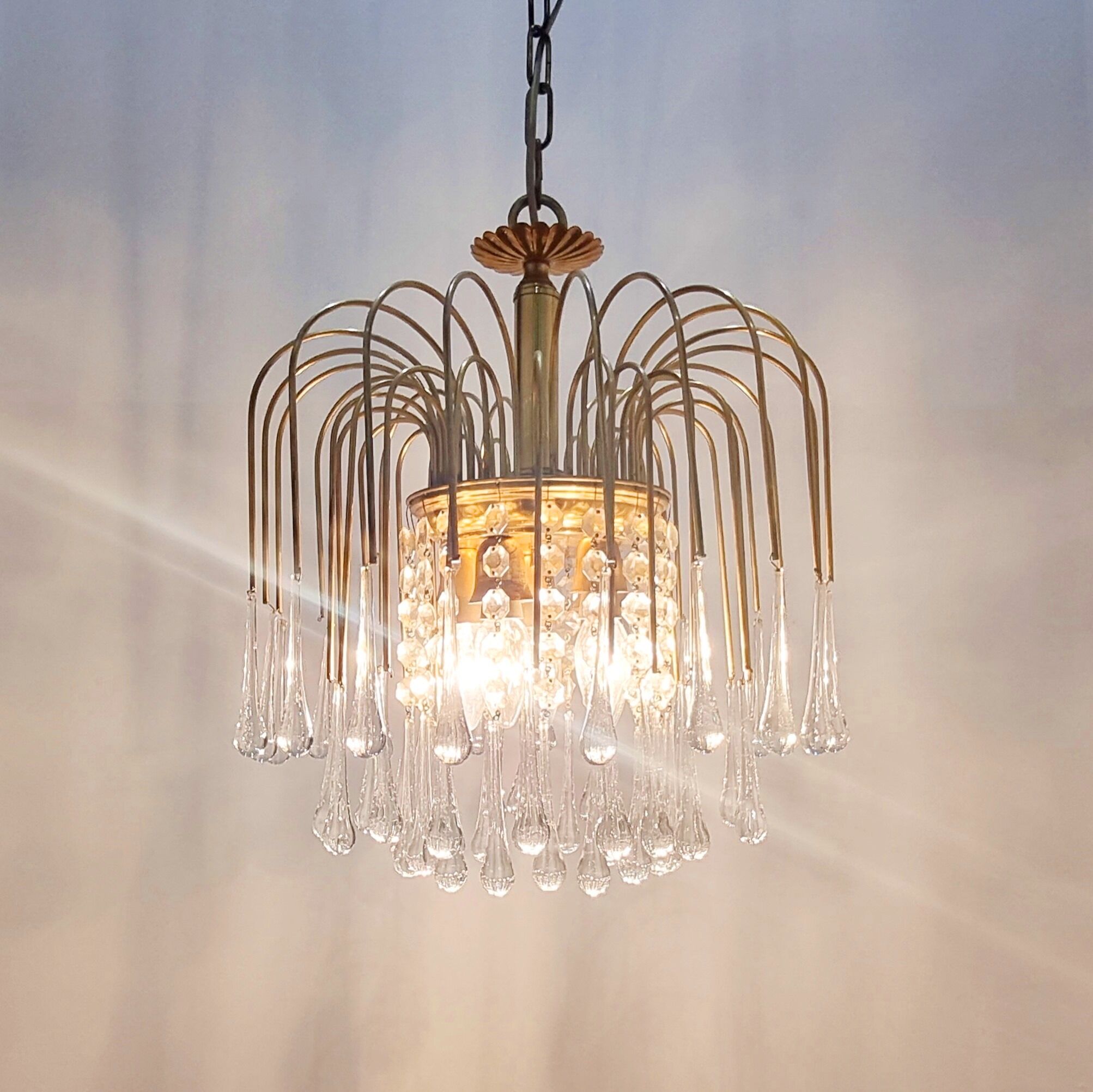 Murano glass & brass teardrop waterfall chandelier, italy, 1970s