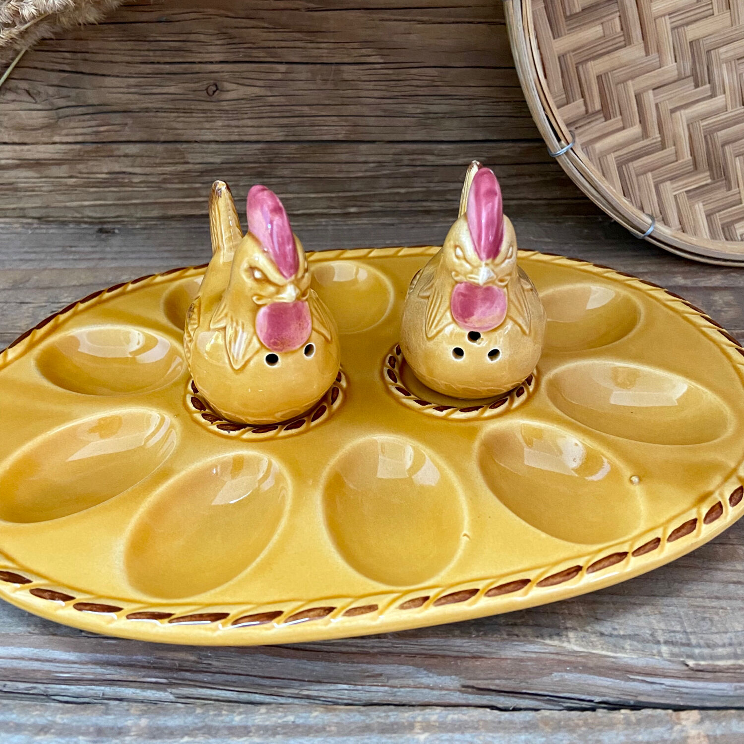 Vintage salt and pepper egg dish