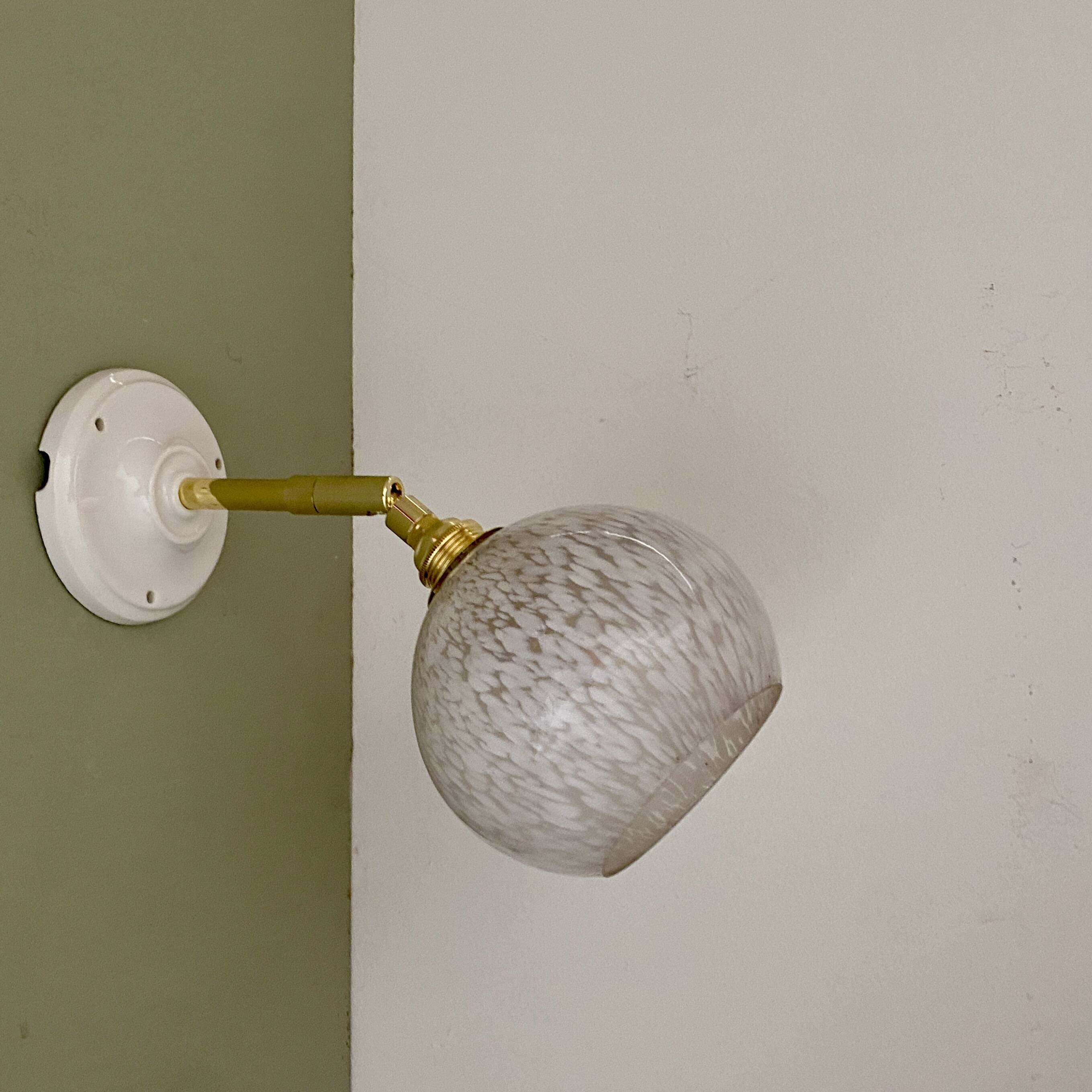 Vintage globe wall lamp in white Clichy glass
