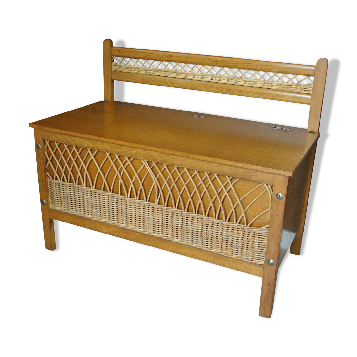 Coffre banc rotin 1960 vintage