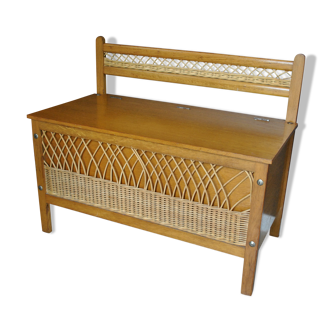 Coffre banc rotin 1960 vintage