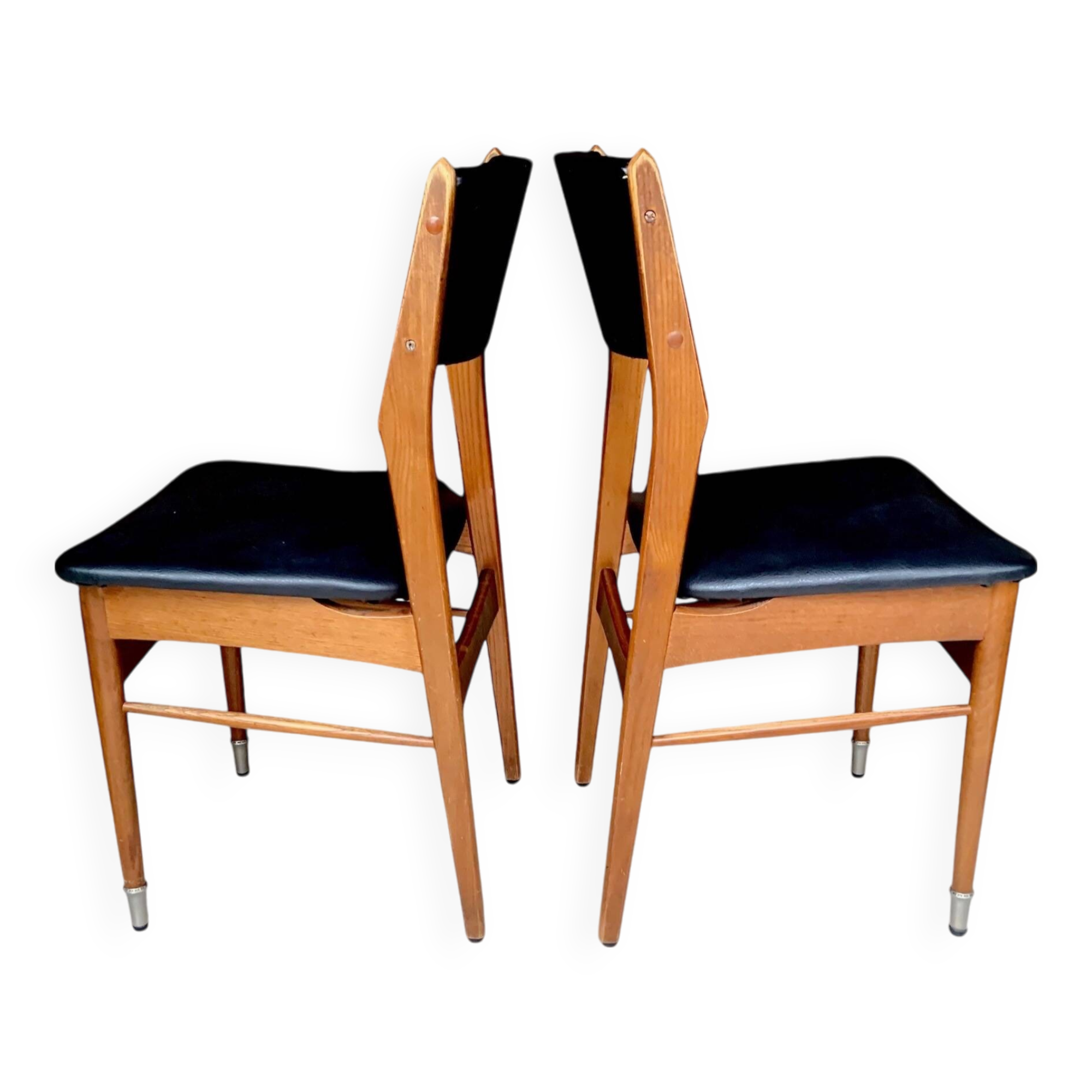 Pair of Scandinavian chairs in wood and black skai