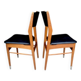 Pair of Scandinavian chairs in wood and black skai