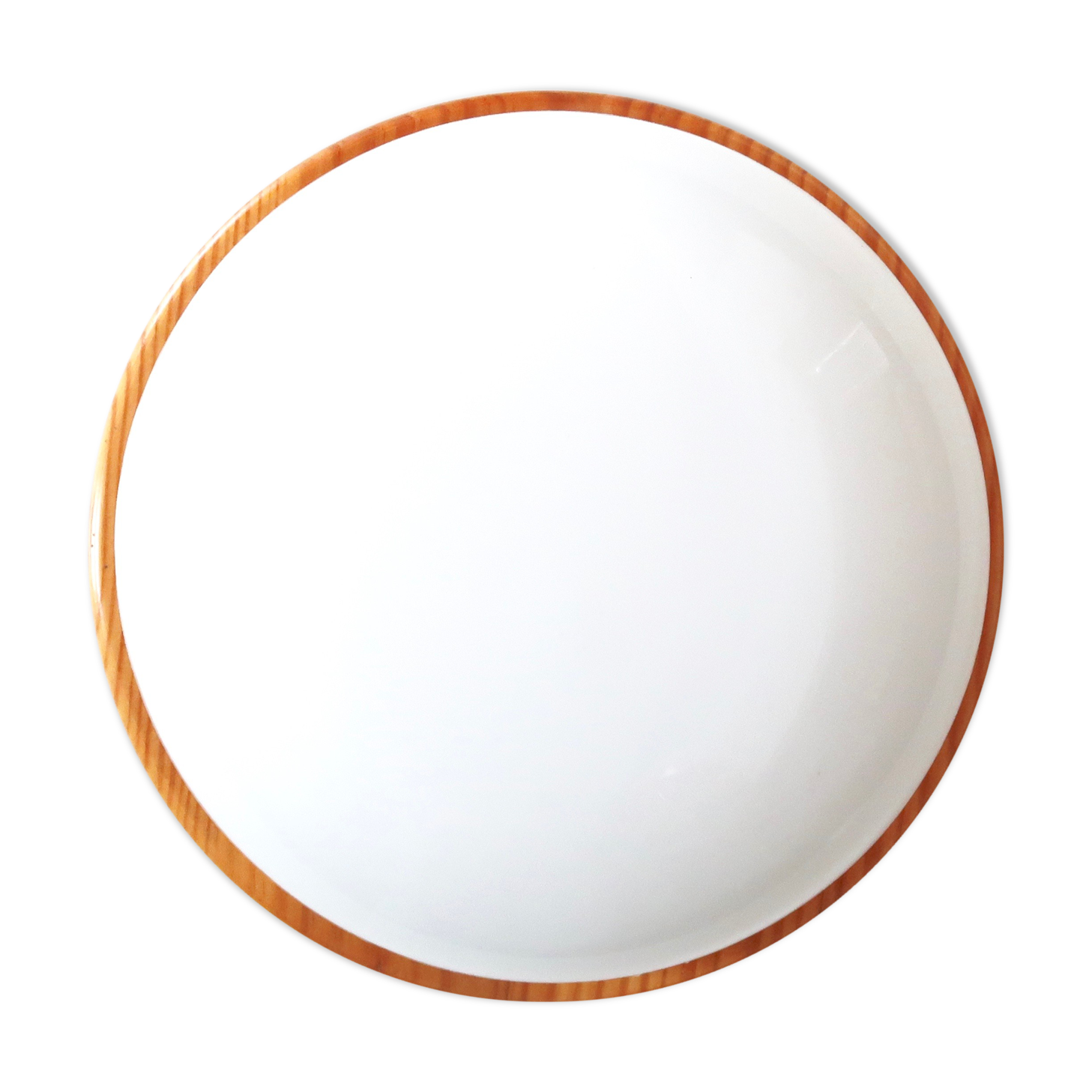 Ceiling lamp round wall lamp, pine base, opaque white glass, 70s