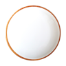 Plafonnier applique ronde, socle en pin, verre blanc opaque, années 70
