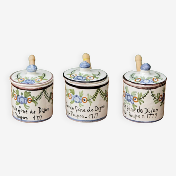 Set of 3 Gray Poupon Dijon mustard pots