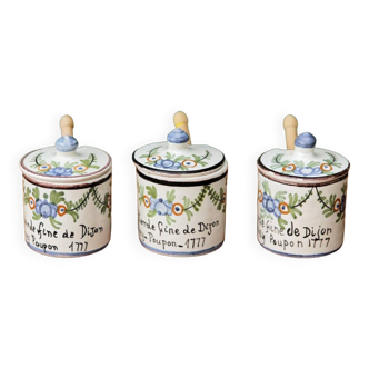 Set of 3 Gray Poupon Dijon mustard pots