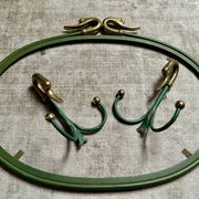 Rare set of swan neck coat hooks with mirror frame attributed to Maison Jansen, France, 1950s.