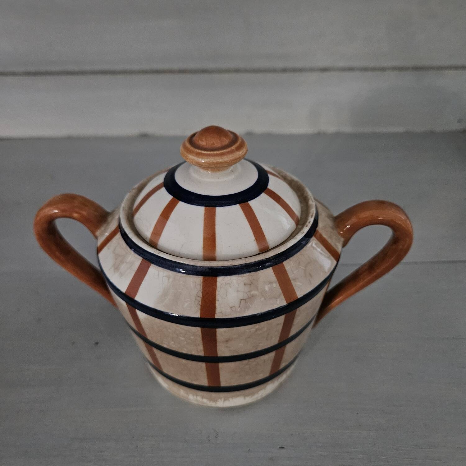 Basque sugar bowl ceramic Hbcm Bearn - vintage 1930s-40s - Brown orange/m