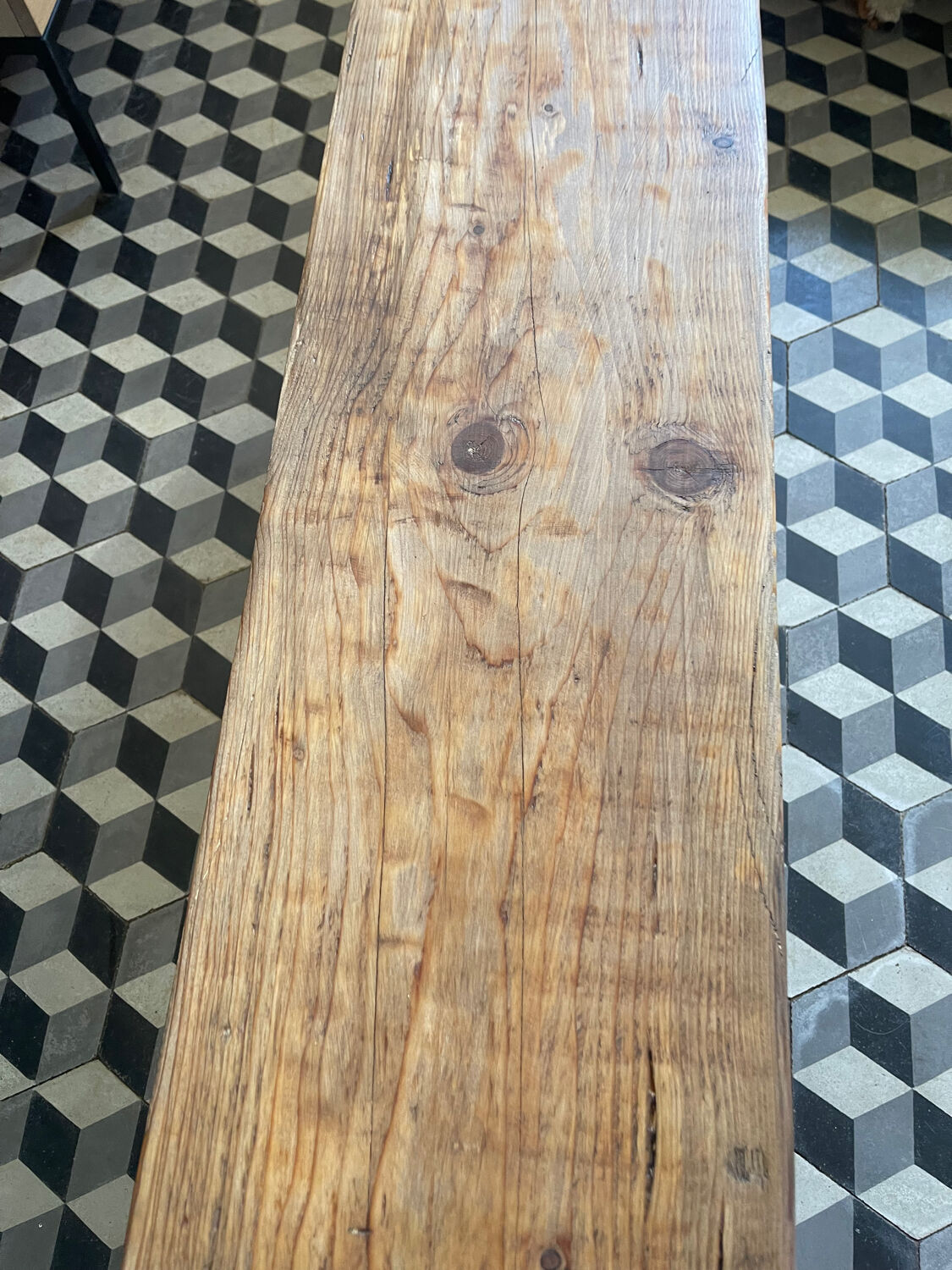 Old raw wooden bench