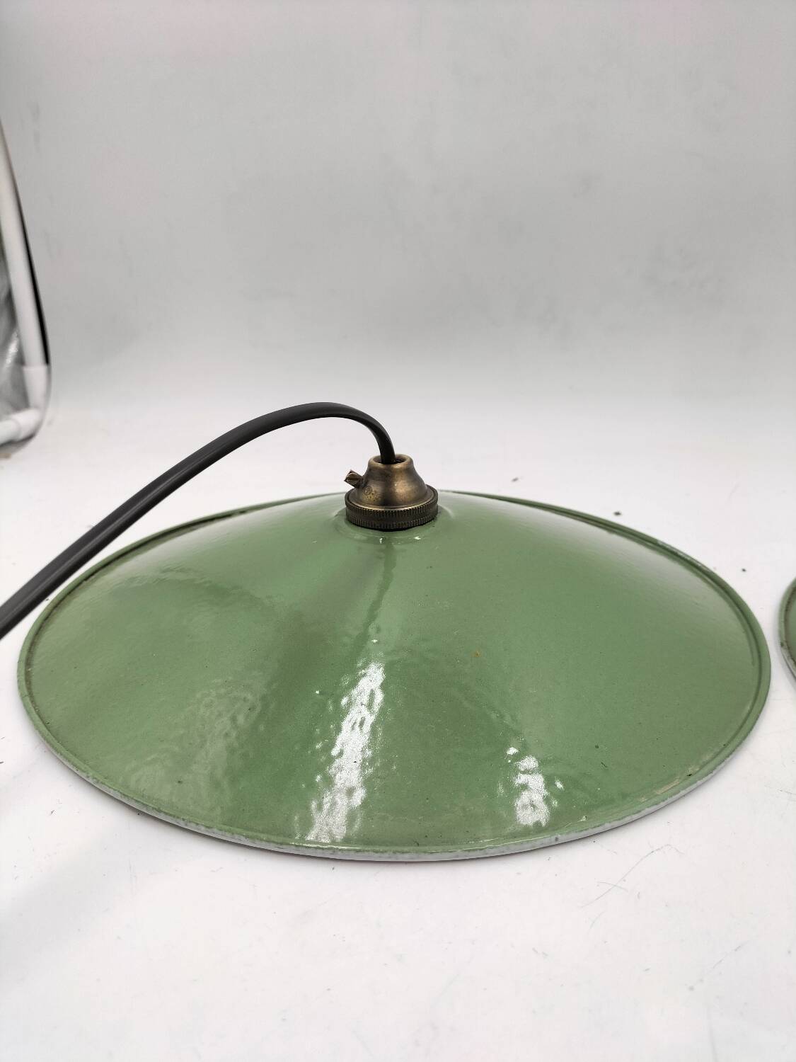 Pair of enamelled metal pendant lights