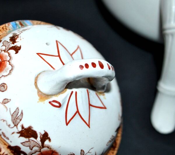 Service à café Sarreguemines 6 tasses + 2 cafetières faïence décor bambou chinois