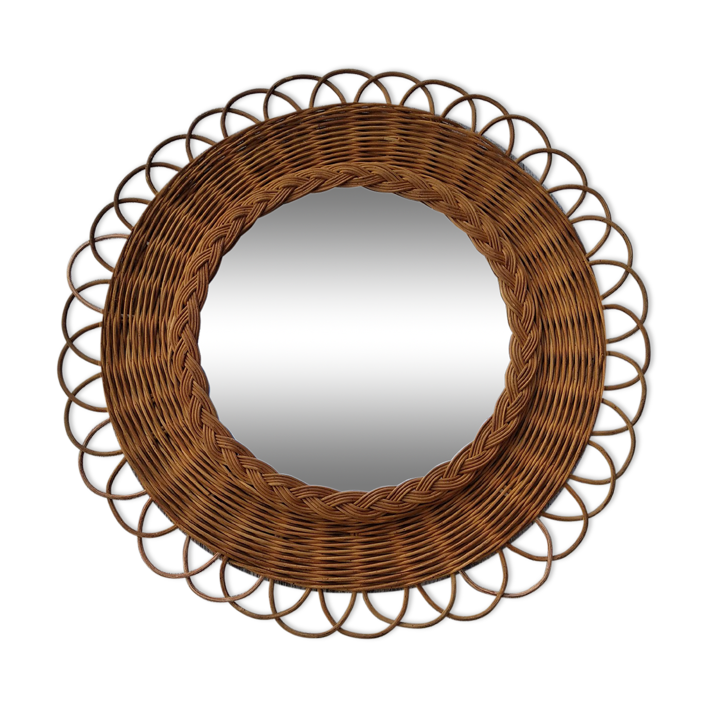 Rattan and braided wicker mirror