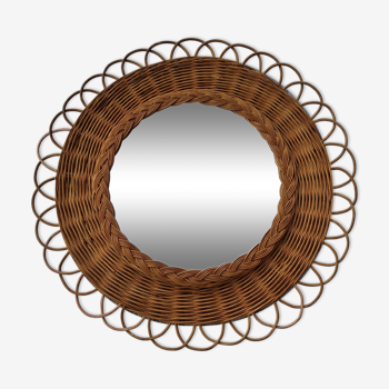 Rattan and braided wicker mirror