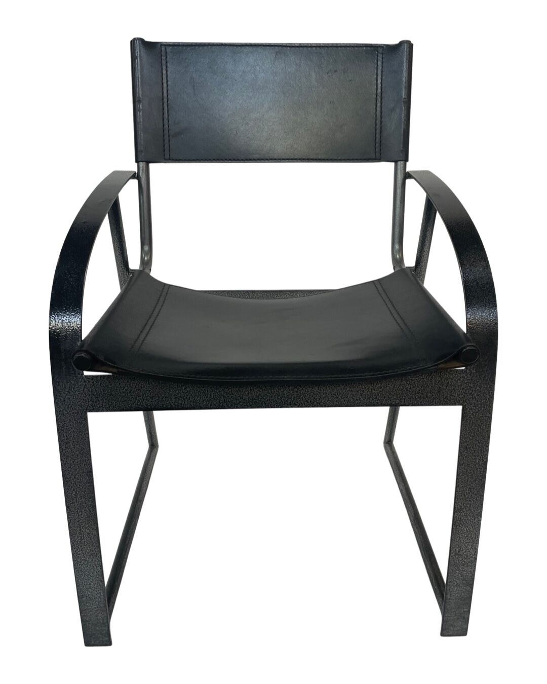 Chaise vintage en cuir et acier noir des années 1970