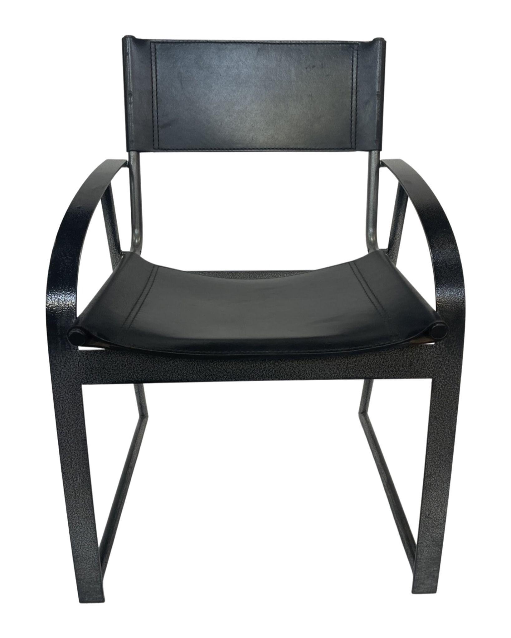 Chaise vintage en cuir et acier noir des années 1970