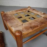 Brutalist oak lounge chair and ottoman