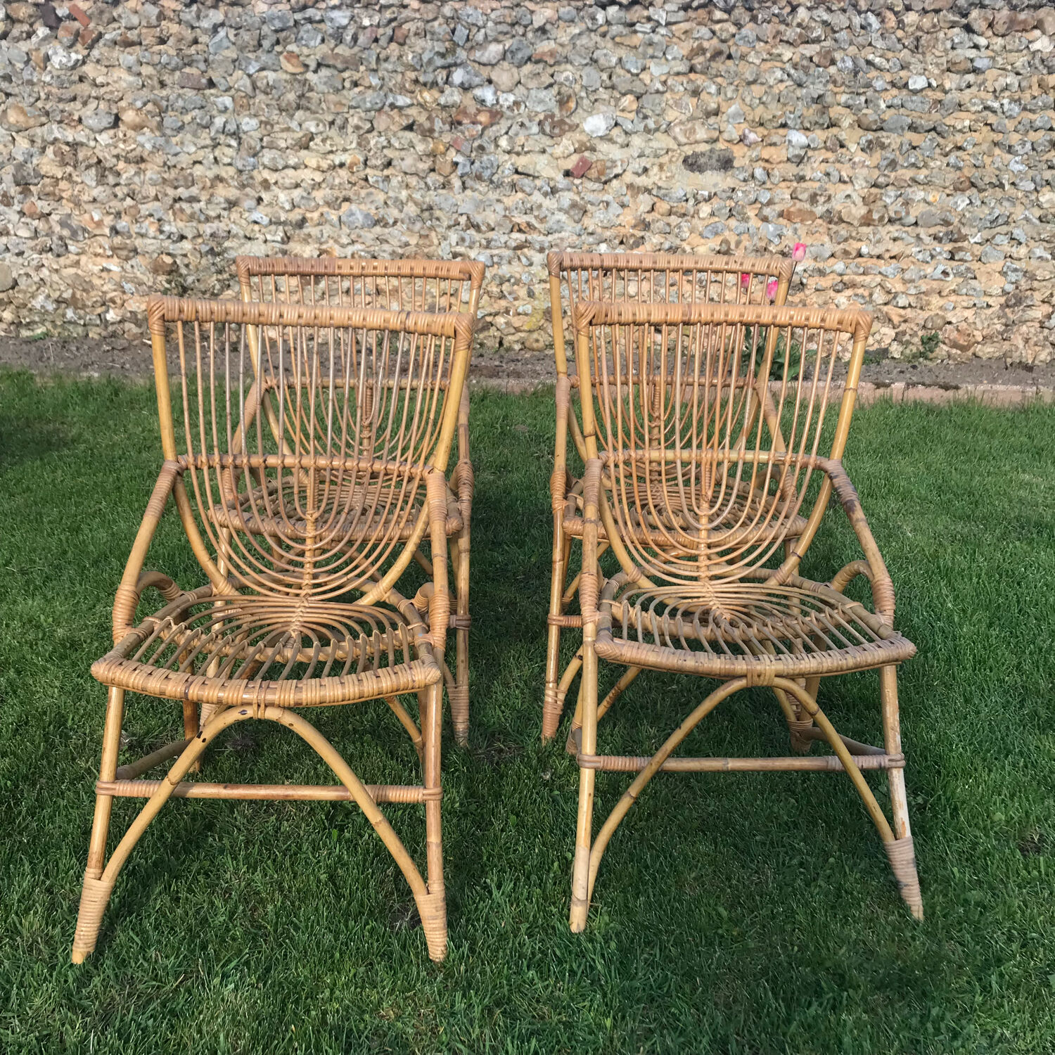 4 vintage rattan chairs 1950