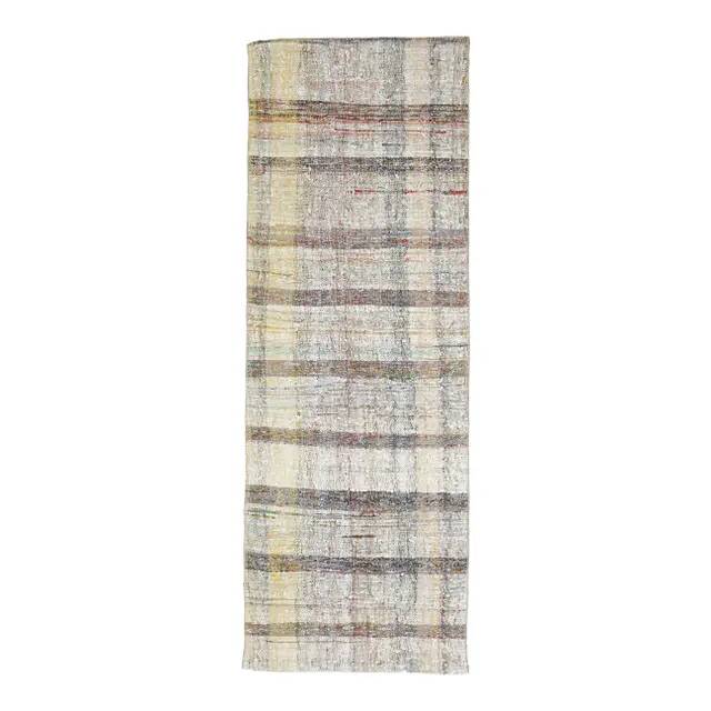 Vintage Turkish Hand-Knotted Wool Cotton White Kilim Runner Rug 75x208