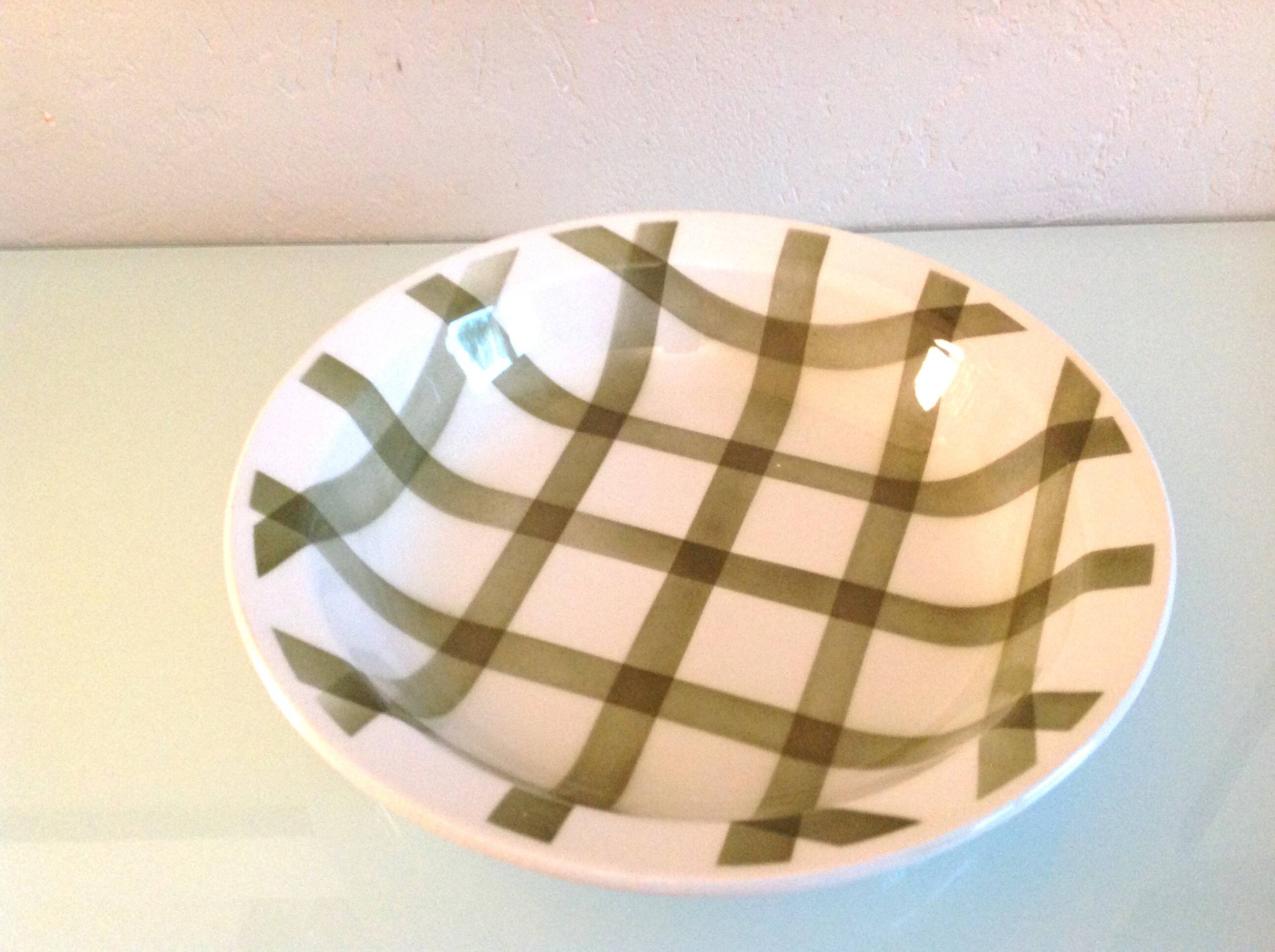 Round hollow dish Moulin des Loups green tablecloth model / 50s-60s