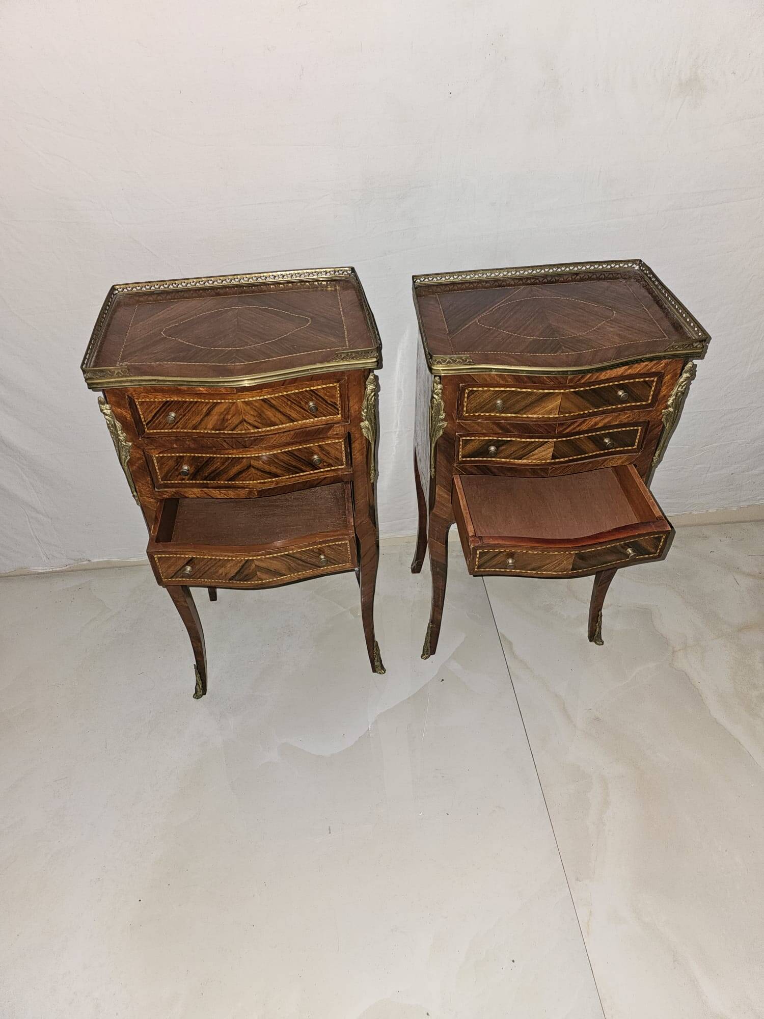 Pair of Louis XV style bedside tables in marquetry