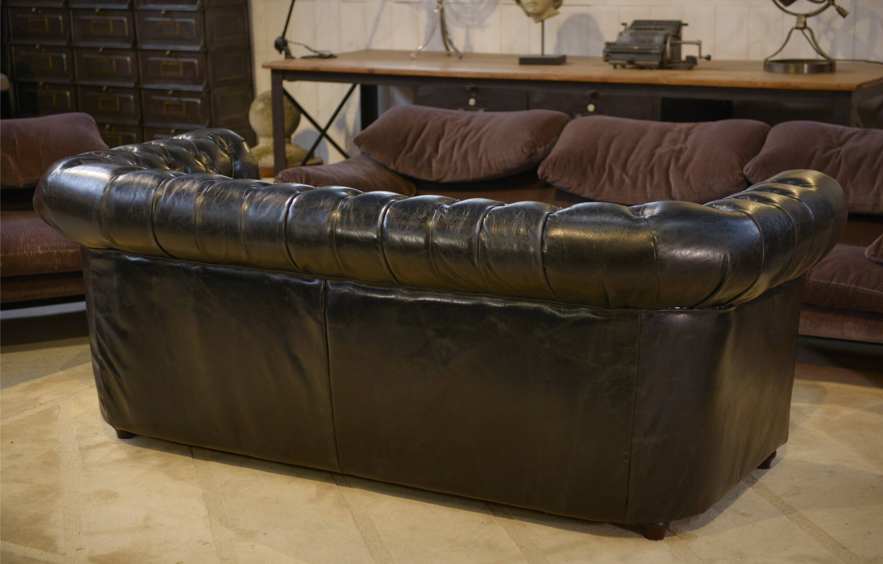 Chesterfield 3-seater sofa in black leather