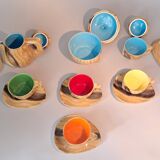 13-piece coffee service in faux wood Granjean Vallauris 1960.