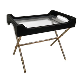 Vintage appoint table in laiton and cuir by Jacques Adnet 1950