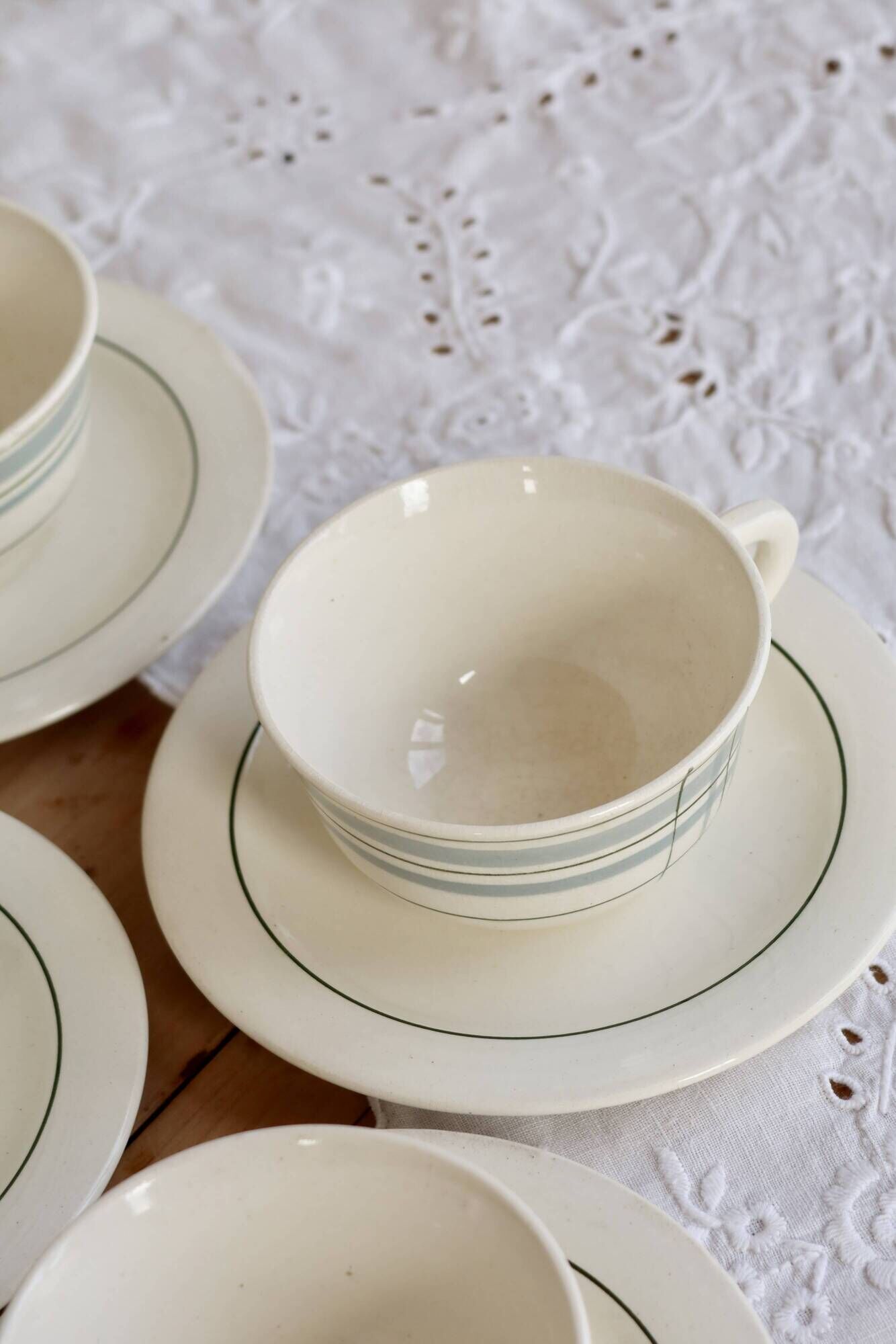 Vintage ceramic coffee cups Salins geometric pattern