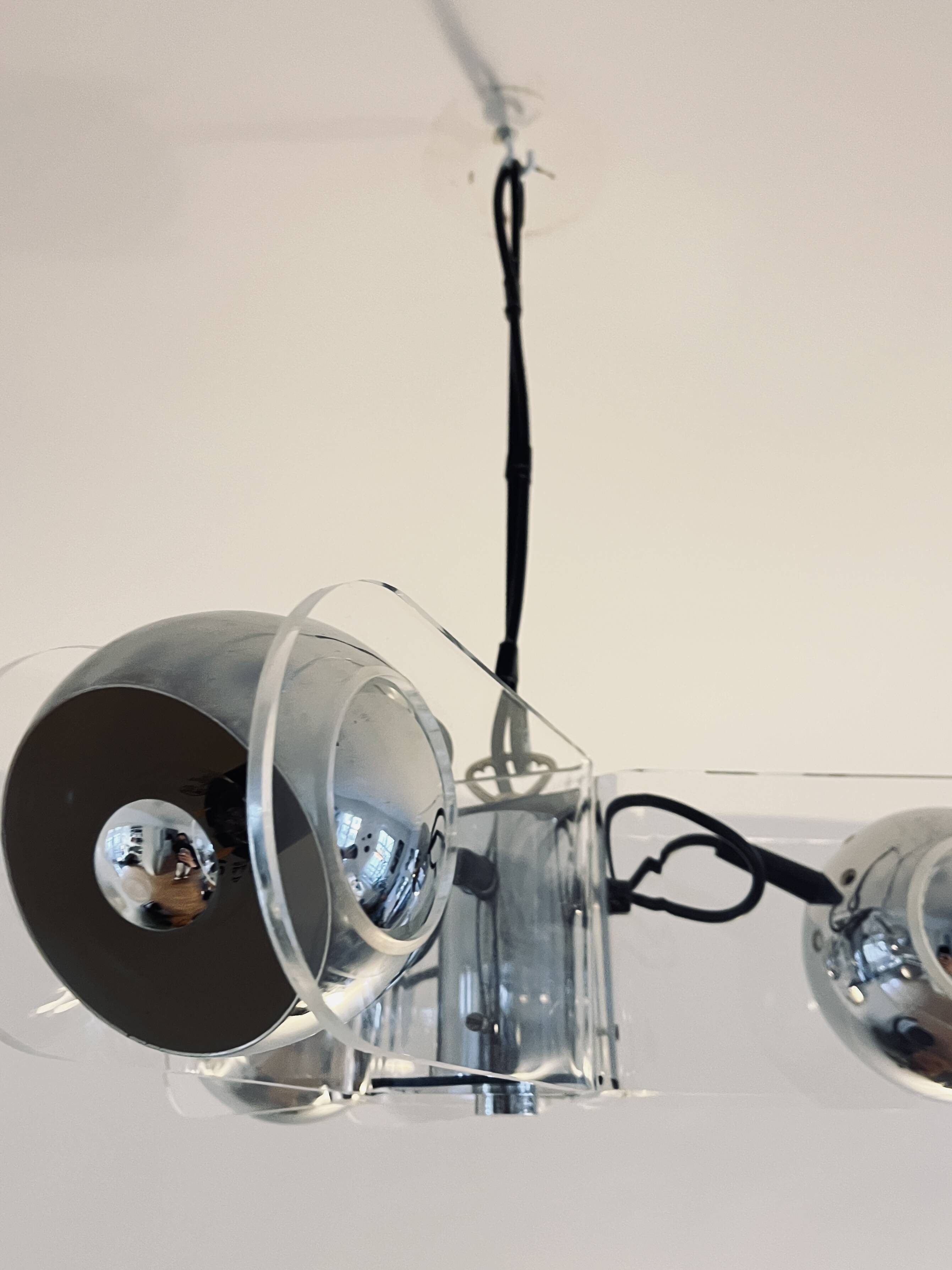 Vintage Chrome & Acrylic Pendant Lamp in the Style of Gino Sarfatti , 1970s