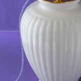 Large floral maximalist table lamp with a Delft ceramic base and new lampshade.